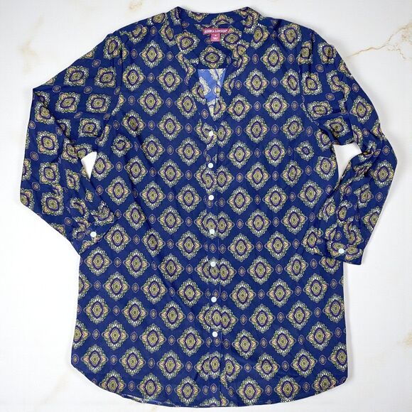 Jessica London Women’s 18 Blue Button Up Tunic Top Vintage Longline Blouse - Picture 3 of 10